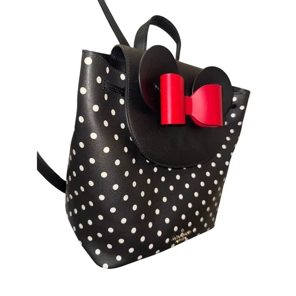 Kate Spade New York Minnie Mouse Polka Dot Backpack Black Red Bow Disney - Picture 5 of 14